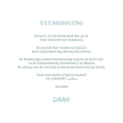 Uitnodiging communie jongen stoer label lampjes slinger 3