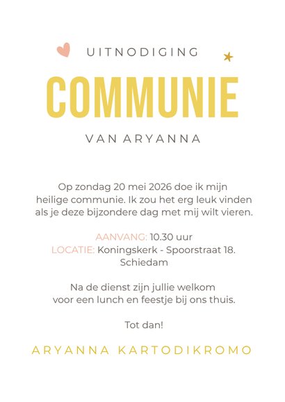 Uitnodiging communie meisje donker engel gelukspoppetje 3