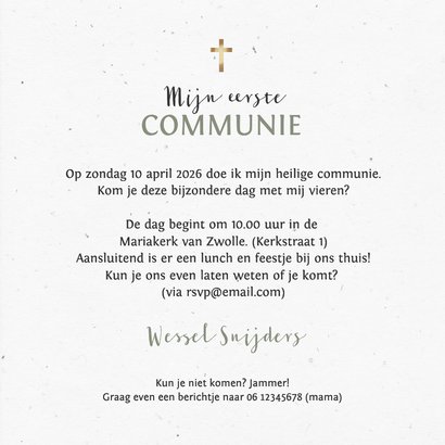 Uitnodiging communie met eucalyptus en foto's 3