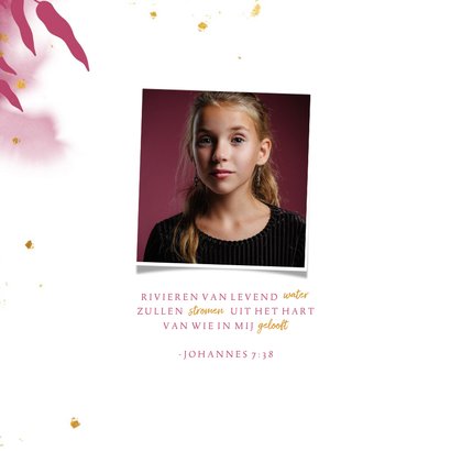 Uitnodiging communie met gouden bladeren en roze waterverf 2