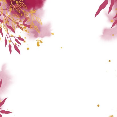 Uitnodiging communie met gouden bladeren en roze waterverf Achterkant