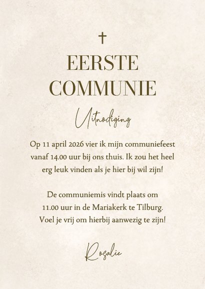 Uitnodiging communie natuurlijk eucalyptus zand klassiek 3