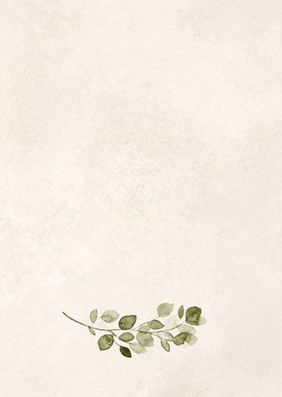 Uitnodiging communie natuurlijk eucalyptus zand klassiek Achterkant