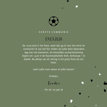 Uitnodiging communie voetbal met spetters 3