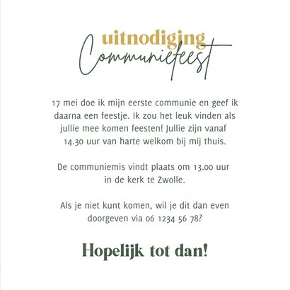 Uitnodiging communiefeest groen met patroon 3