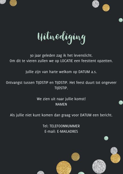 Uitnodiging confetti groen zwart 3