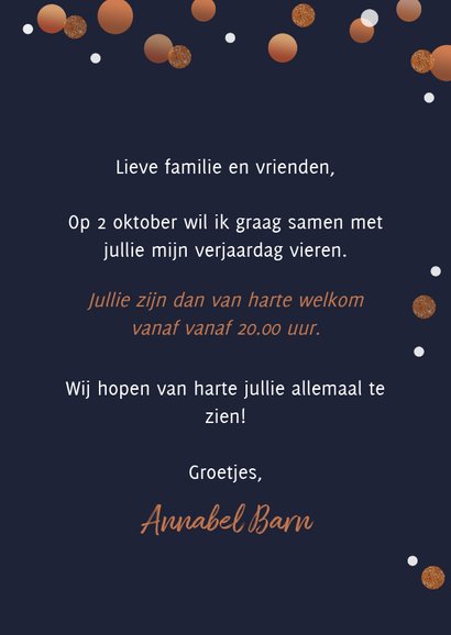 Uitnodiging confetti koperlook 3