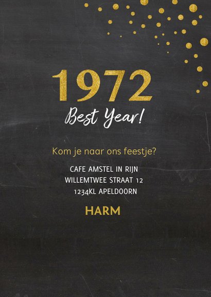 Uitnodiging confetti met krijtbord en jaartal 3