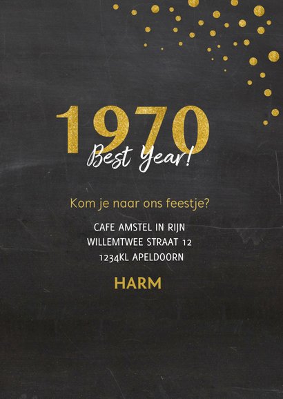 Uitnodiging confetti met krijtbord en jaartal 3