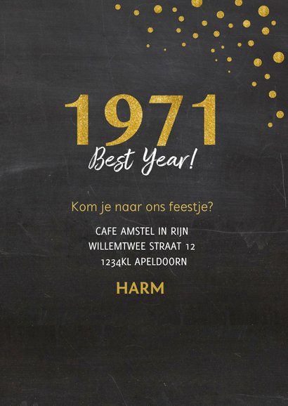 Uitnodiging confetti met krijtbord en jaartal 3