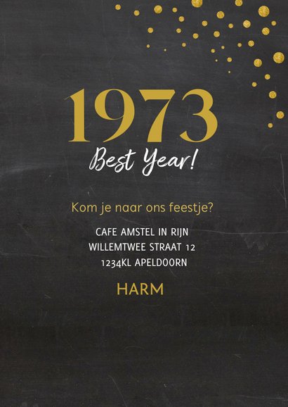 Uitnodiging confetti met krijtbord en jaartal 3