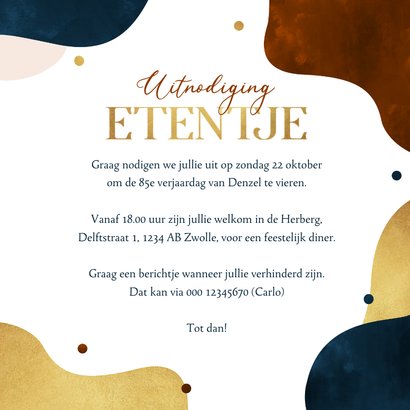 Uitnodiging diner etentje goud confetti trend verjaardag 3