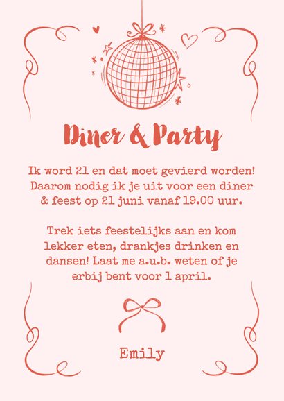 Uitnodiging diner party etentje doodle roze hip 3