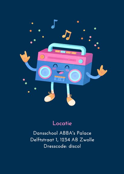 Uitnodiging discofeestje discobol muziek radio hip stoer 2