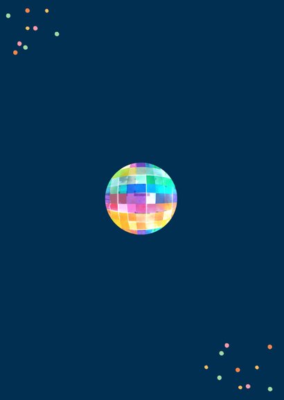 Uitnodiging discofeestje discobol muziek radio hip stoer Achterkant
