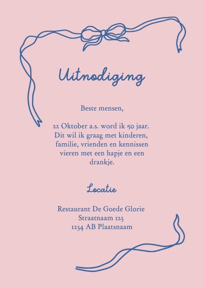 Uitnodiging doodle strik en taart met strepen 3