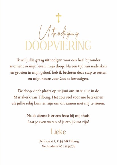 Uitnodiging doopsel doopviering zonnebloemen goud kraft 3