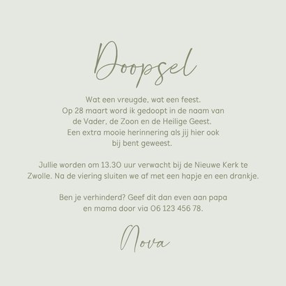 Uitnodiging doopsel met eucalyptus en foto 3