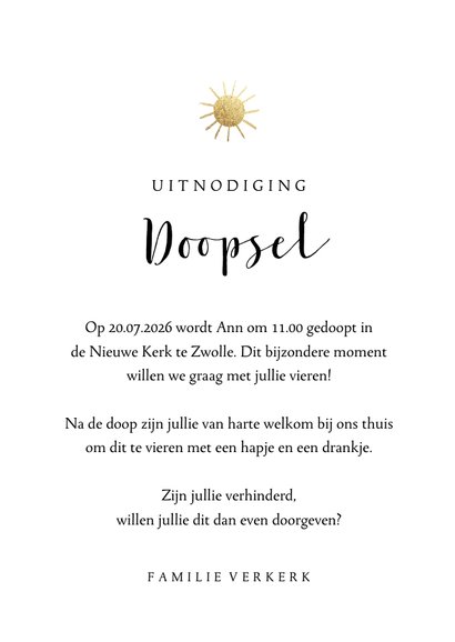 Uitnodiging doopsel met regenboog en zonnetje 3