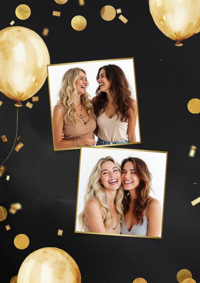 Uitnodiging dubbel feest ballonnen goud confetti met foto's 2