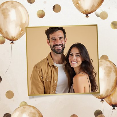 Uitnodiging dubbel feest met ballonnen en confetti brons 2