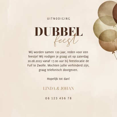 Uitnodiging dubbel feest met ballonnen en koperfolie 3