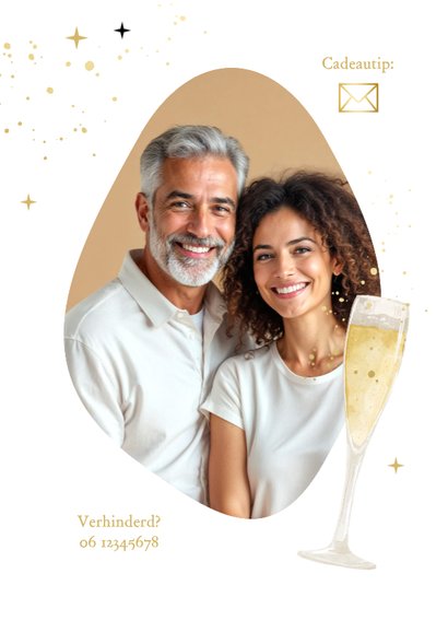 Uitnodiging dubbel feestje champagne goud bubbels 2