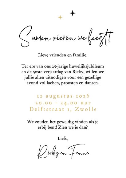 Uitnodiging dubbel feestje champagne goud bubbels 3