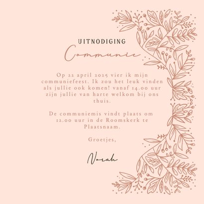 Uitnodiging eerste communie botanische bloemen stijlvol 3