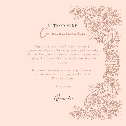 Uitnodiging eerste communie botanische bloemen stijlvol 3