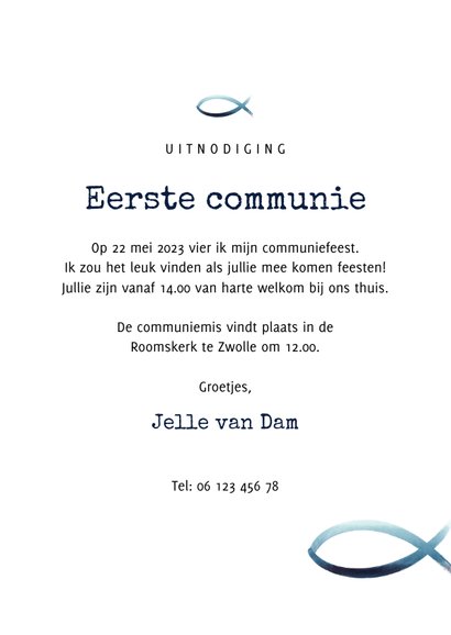 Uitnodiging eerste communie christelijk symbool fotokaart 3