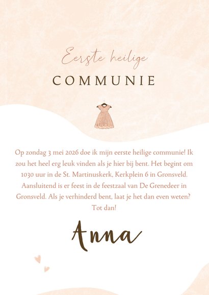 Uitnodiging eerste communie meisje met communiejurkje 3