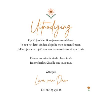 Uitnodiging eerste communie veldbloemen foto clip goud 3