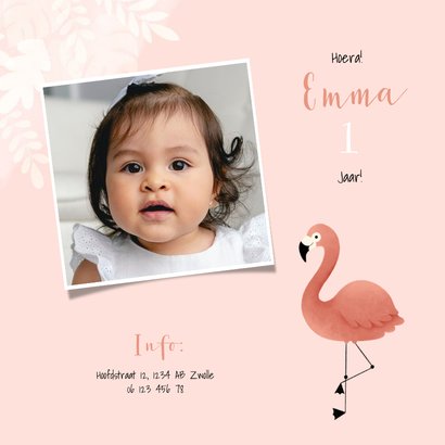  Uitnodiging eerste verjaardag meisje flamingo jungle & foto 2