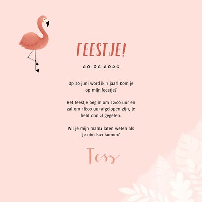  Uitnodiging eerste verjaardag meisje flamingo jungle & foto 3