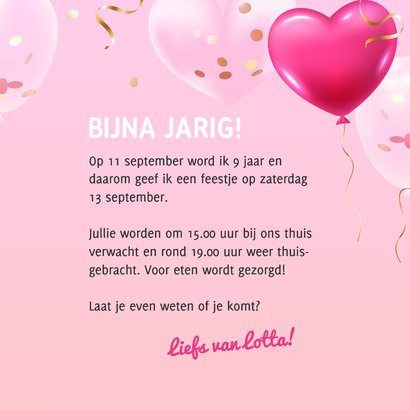 Uitnodiging eigen foto met confetti en hartjes 3d ballonnen 3