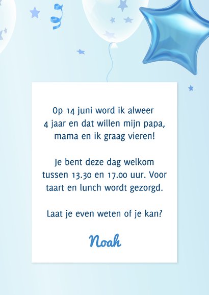 Uitnodiging eigen foto met ster confetti en 3d ballonnen 3