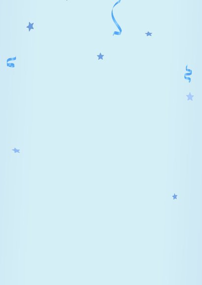 Uitnodiging eigen foto met ster confetti en 3d ballonnen Achterkant