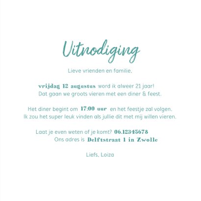Uitnodiging etentje 21 diner hip en trendy met blaadjes 3