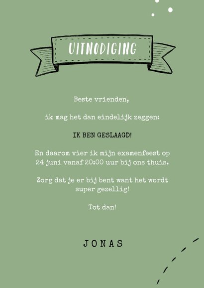 Uitnodiging examenfeest hip geslaagd met eigen foto 3