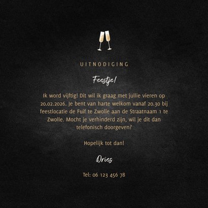 Uitnodiging feest champagne met foto en gouden linten 3