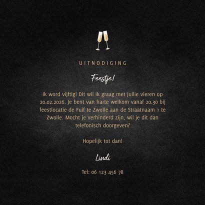 Uitnodiging feest champagne met gouden linten 3