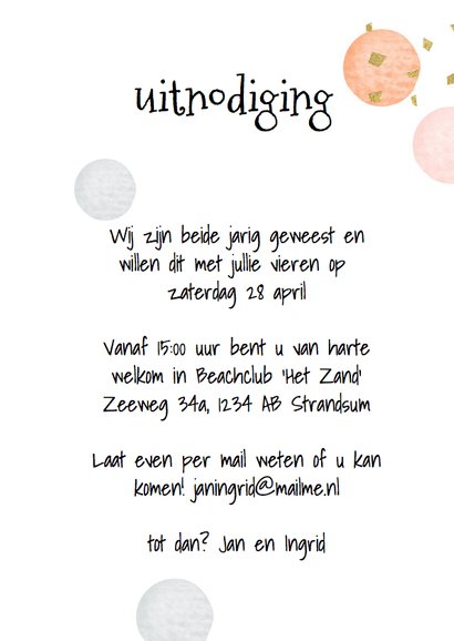 Uitnodiging feest - confetti 3