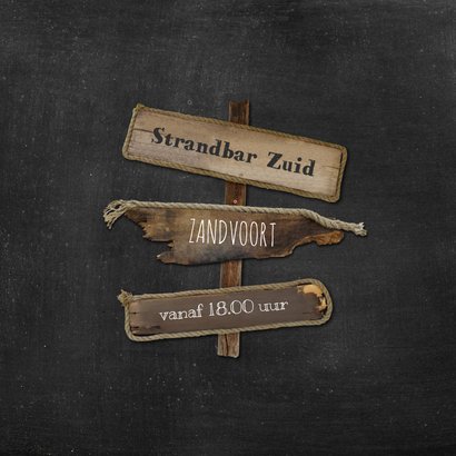 Uitnodiging feest Drijfhout pallet op krijtbord 2