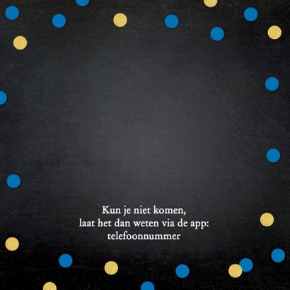 Uitnodiging feest foto blauwe confetti 2