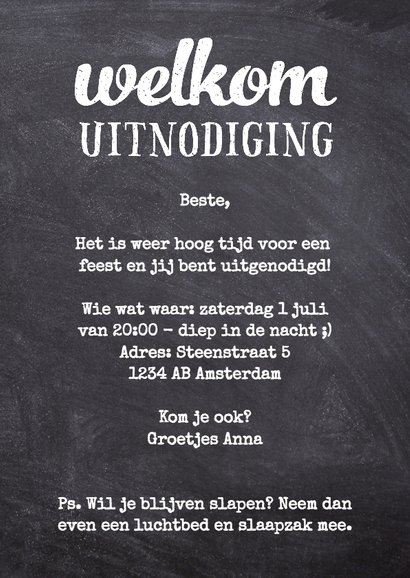 Uitnodiging feest krijtbord 3