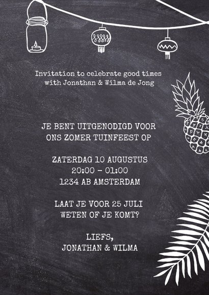 Uitnodiging feest Summer Party krijtbord 3