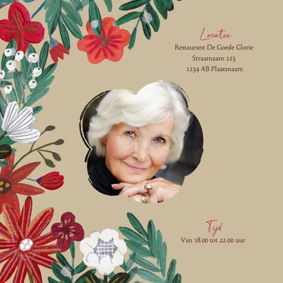 Uitnodiging feestje 80 bloemen botanisch winter 2