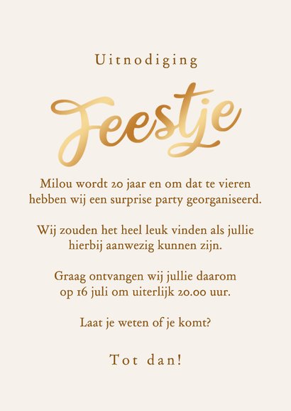 Uitnodiging feestje ballonnen goud confetti foto slingers 3