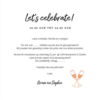 Uitnodiging feestje borrel pop the champagne met spetters 3